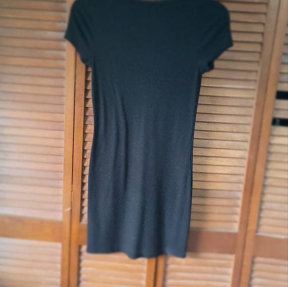 Guess Black Bodycon Mini Dress With Ribbed Design, And Rhinestone LOGO Size Med. - Picture 4 of 6